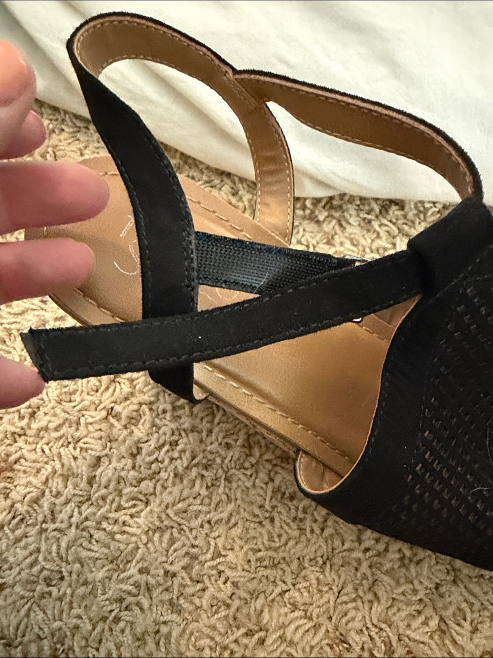 Franco Sarto Black Suede Open-Toe Wedge Sandals with Ankle Tie - Picture 5 of 6